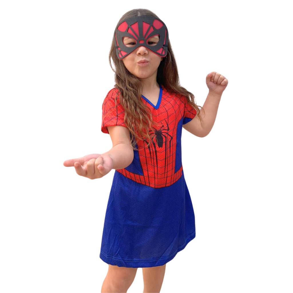 Vestido Fantasia Infantil Mulher Aranha com Máscara de E.V.A