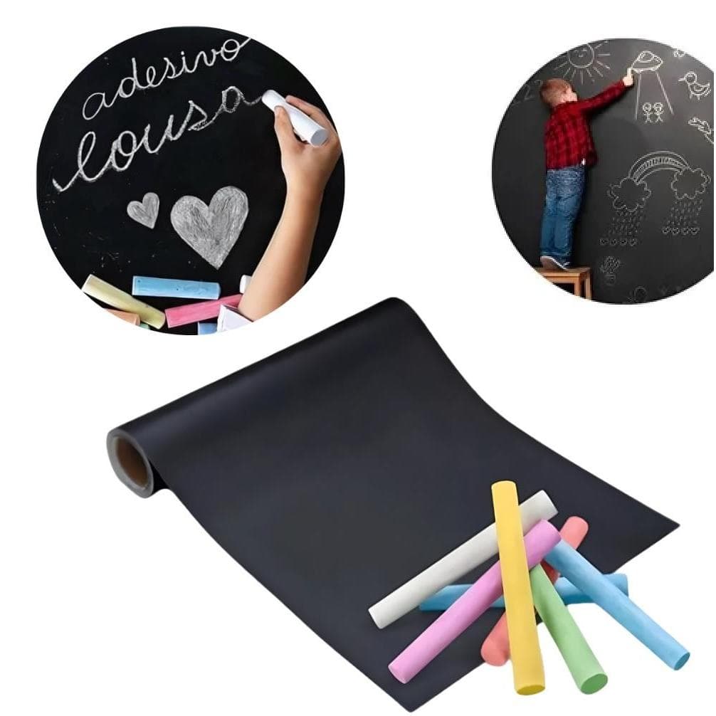 Adesivo Lousa Quadro Negro Lavável 1m x 45cm – Papel de Parede Contact com Giz, Kit Completo Escolar