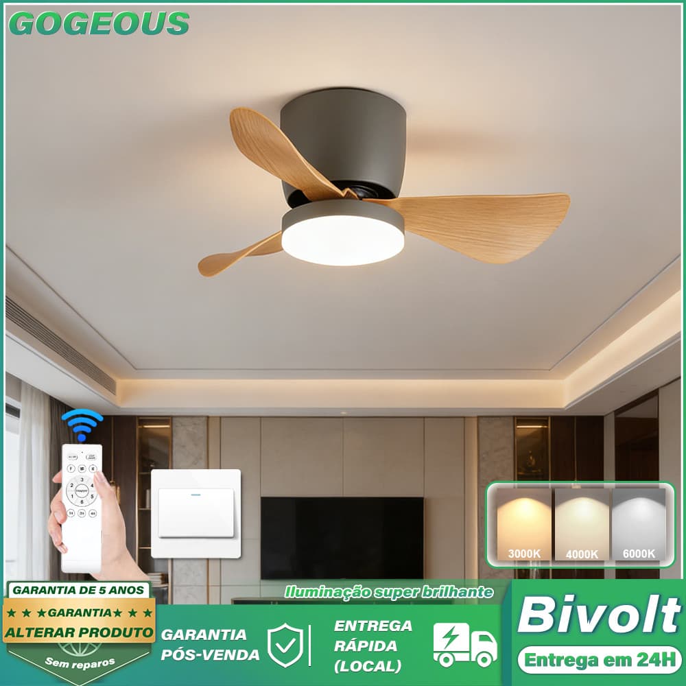 3 Pás Ventilador De Teto Com Luminaria 3 Cores 110V-220V Ventilador De Parede Quarto Sala de Jantar