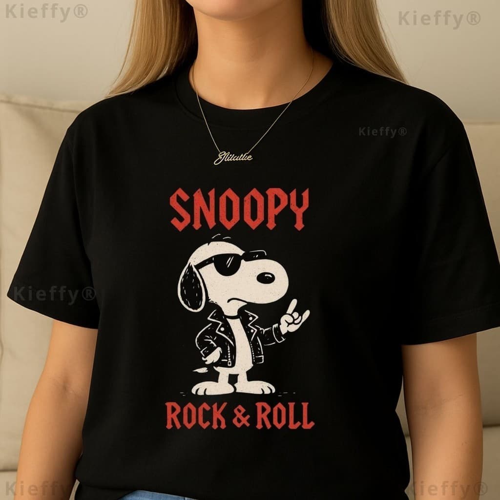 T-shirt Camiseta Feminina Snopi Rock & Roll T-Shirt 100% Algodão Qualidade Premium