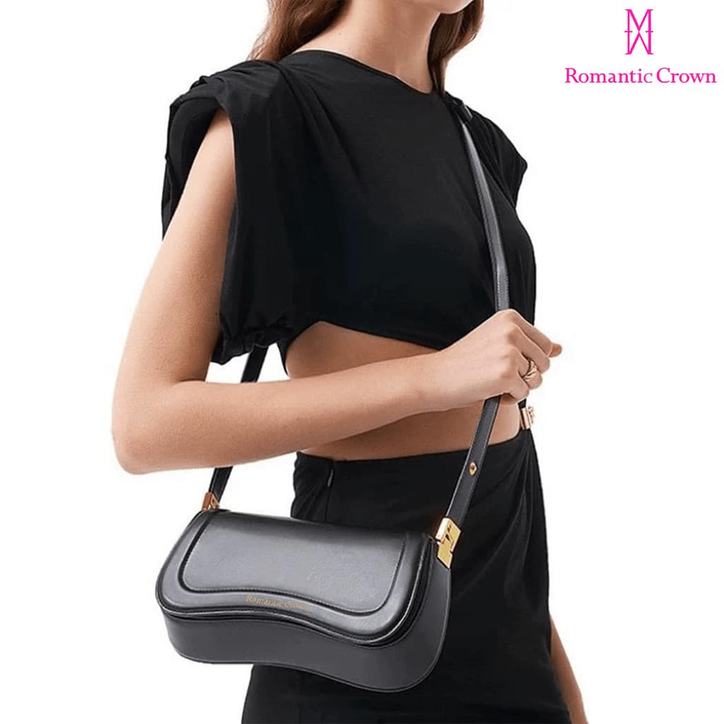 Bolsa de Ombro Feminina com Alça Ajustável, Bolsa Feminina Elegante com Couro Preto, Bolsa Transversal Tiracolo Presente