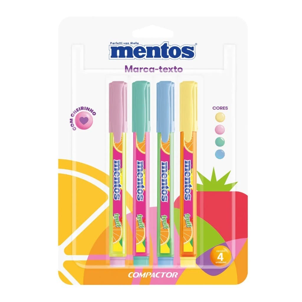 Marca Texto Mentos Com Cheirinho 4 Cores Compactor