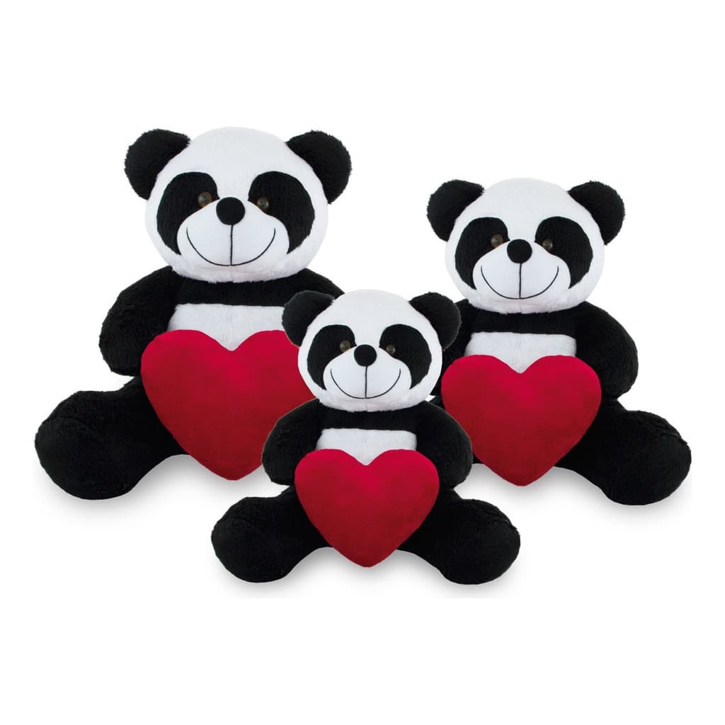 Trio De Ursinhos Panda Coração 20, 25 E 30cm  Anti-alérgico