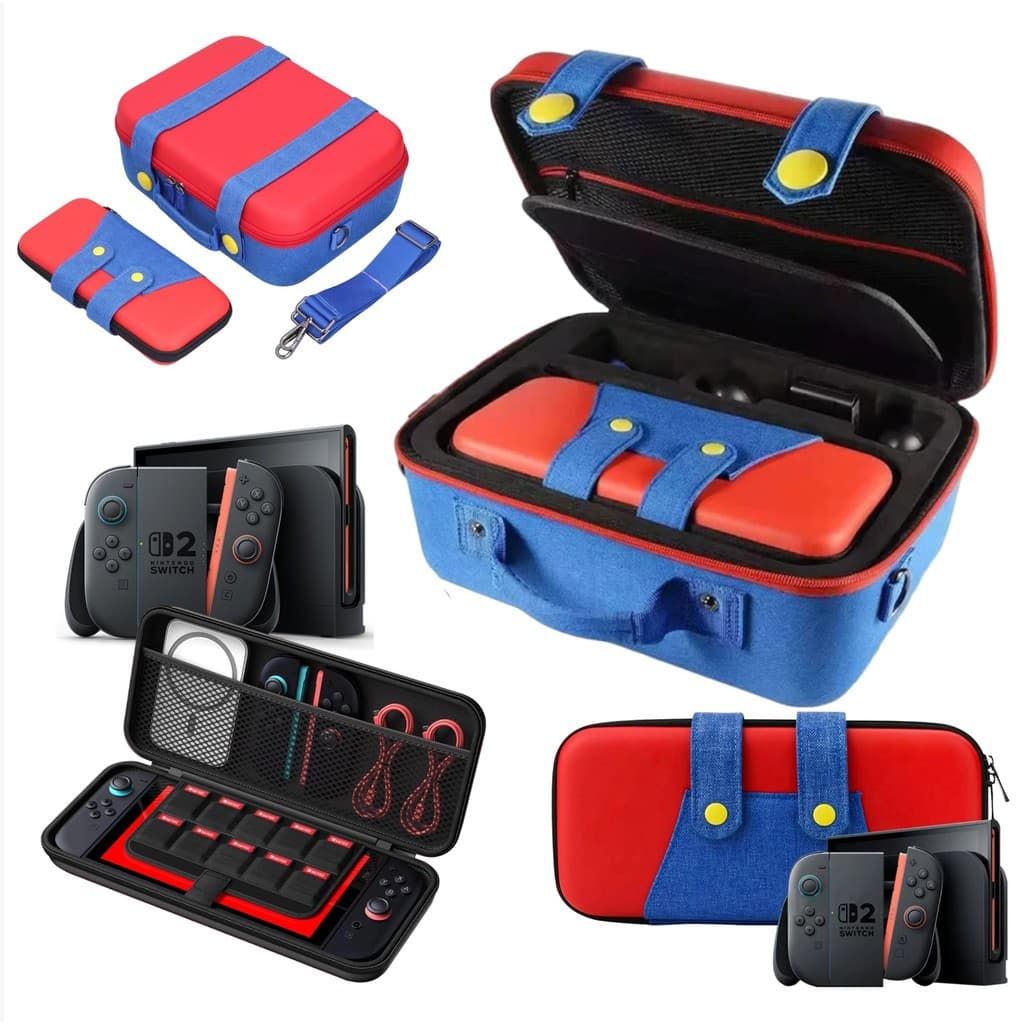 Kit 2 em 1 Maleta Bolsa Estojo Case Rígida Protetora Viagem Mario Edition Para Nintendo Switch 2