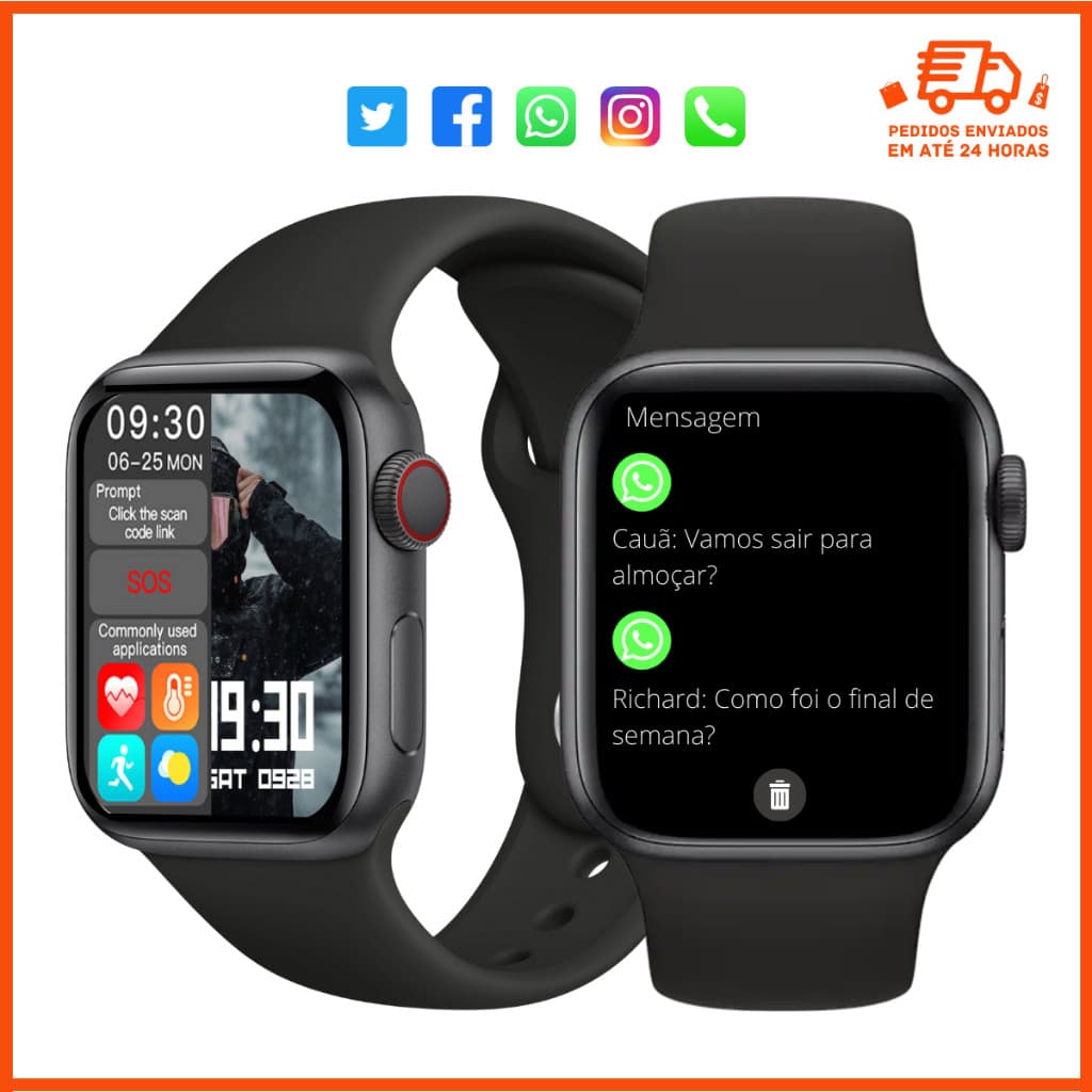 Relógio Smartwatch HW16 Tela HD 44mm | Chamadas, Foto, Batimentos | Masculino e Feminino