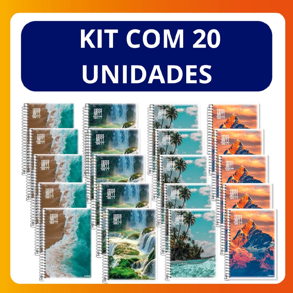 Kit c/20 Unidades Caderno Credeal Pequeno 1/4 (14cm x 20cm) Espiral 48folhas Happy Adventu