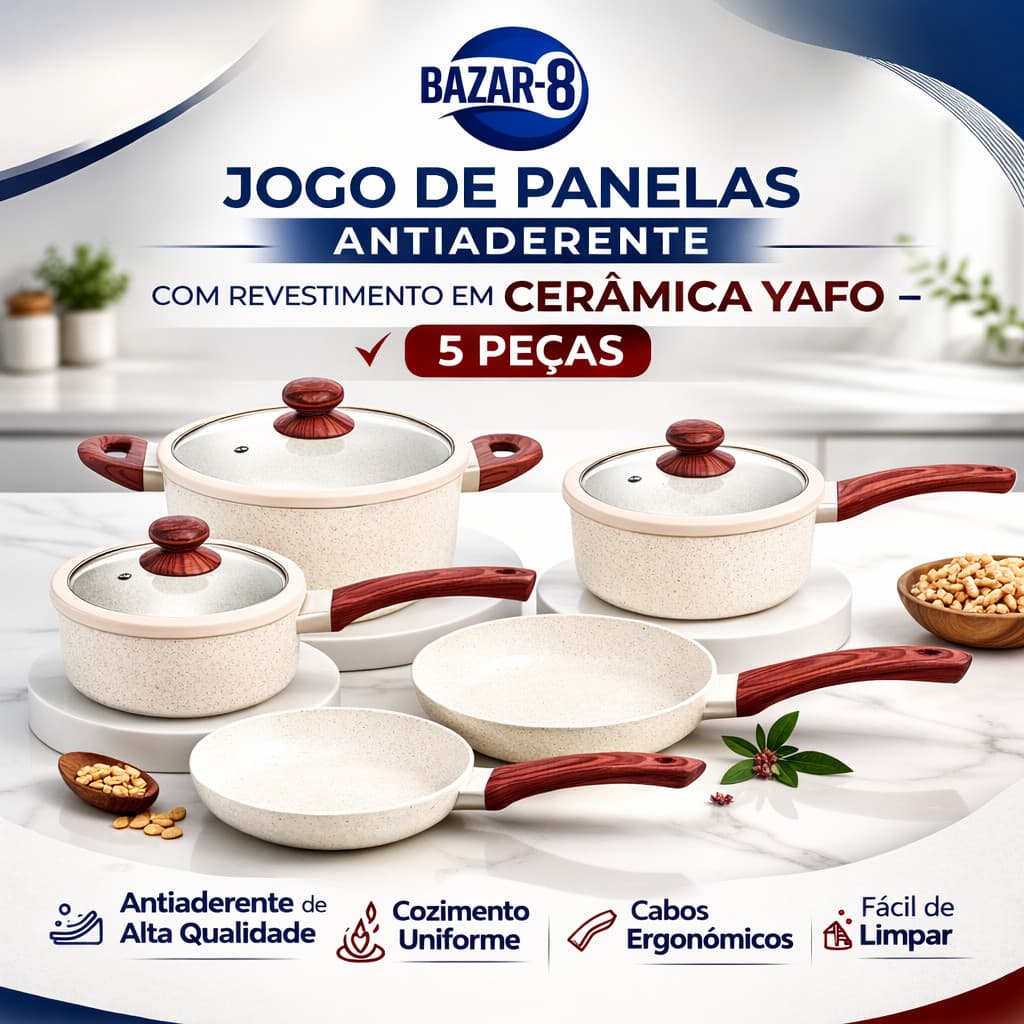 Conjunto 5 Panelas Yafo Indução Nano cerâmico Granito - LEHAVÍ