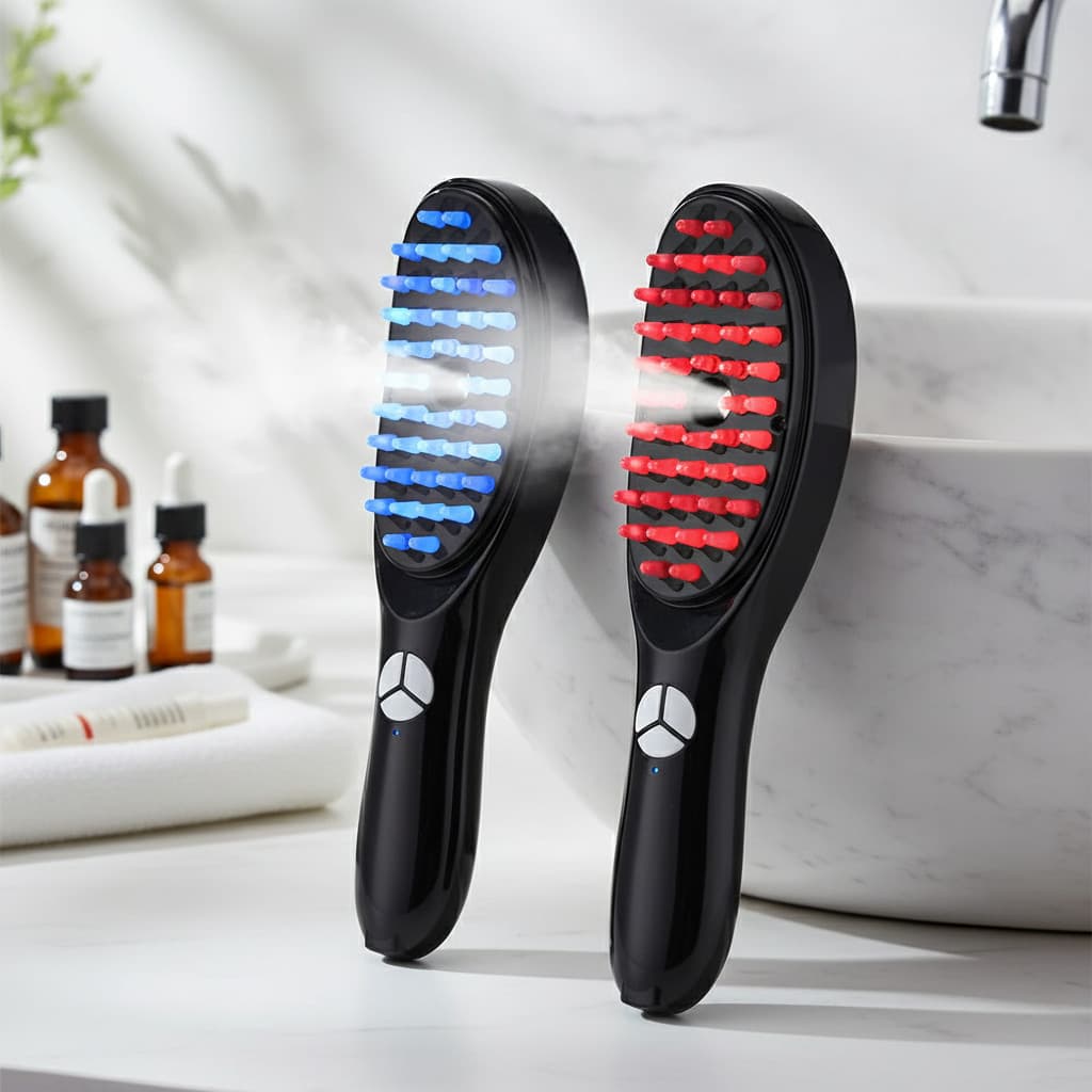 Massageador Elétrico Capilar LED Terapia Azul Vermelho Vibratório Estimulador