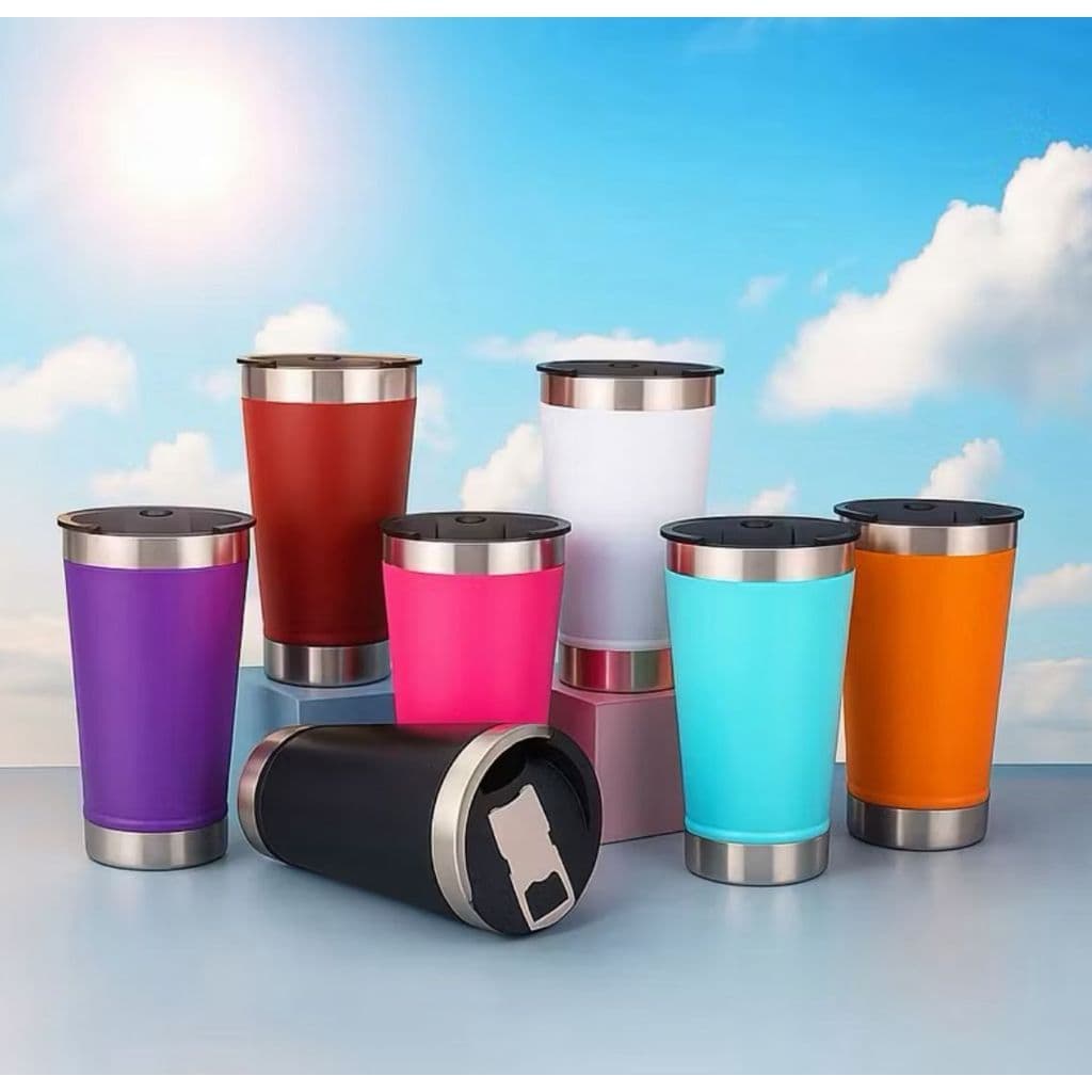 Copo Térmico Inox 473ml com Tampa Caneca Isolada Bebida Quente Fria Portátil Cores Variadas