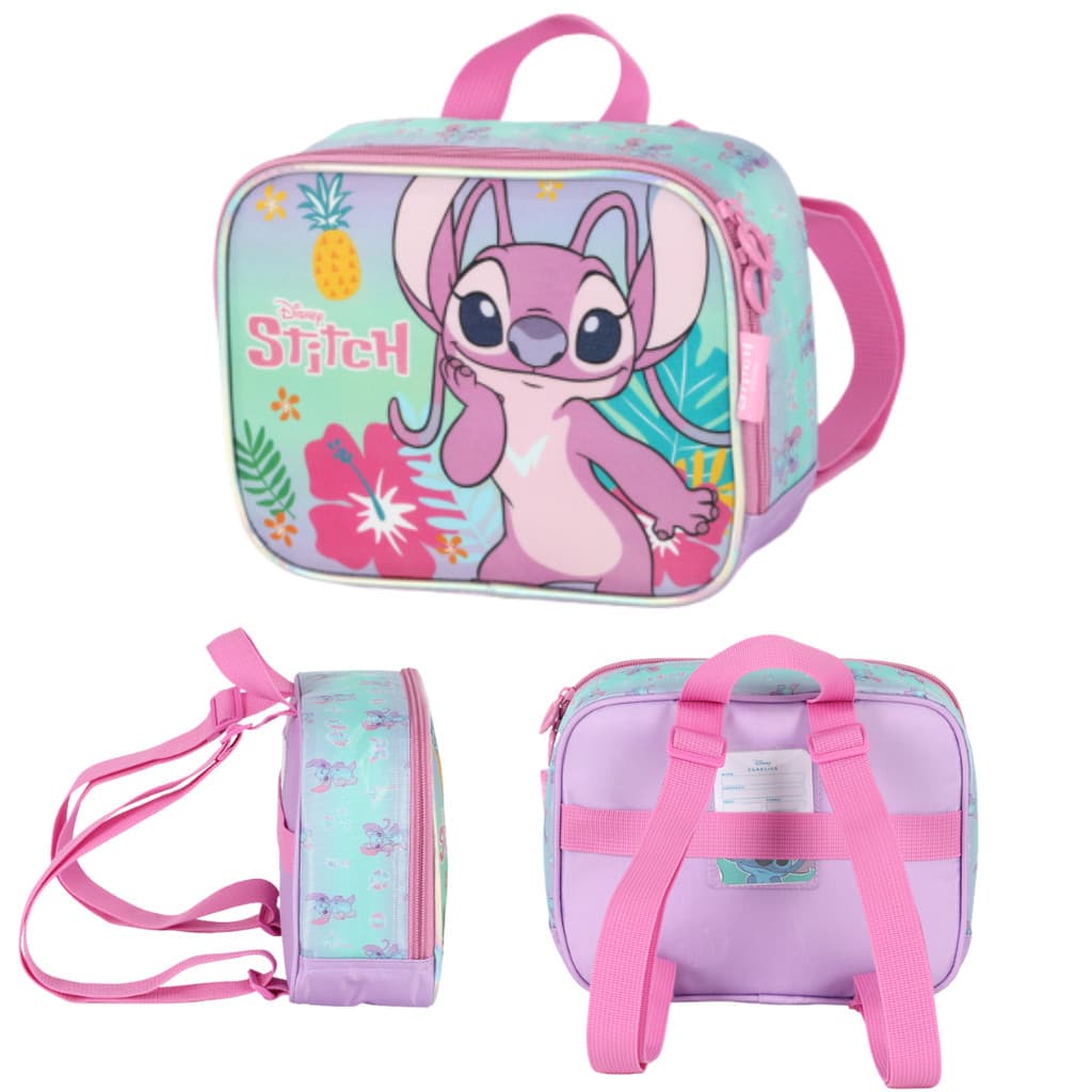 LANCHEIRA ESCOLAR TERMICA STITCH E ANGEL - DISNEY LUXCEL -3 LITROS- COM ALÇA DE COSTAS E ALÇA CARONA