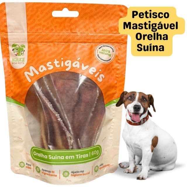 Petisco Mastigável Orelha Suína 100% Natural para Cães