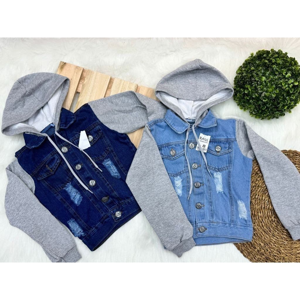 Jaqueta Jeans com Manga e Touca Moletom Infantil/ Menina ou menino