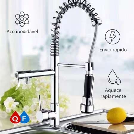 Torneira Gourmet De Cozinha De Bancada De Aço Inoxidável Com Spray Flexível E Misturador De Dupla Função