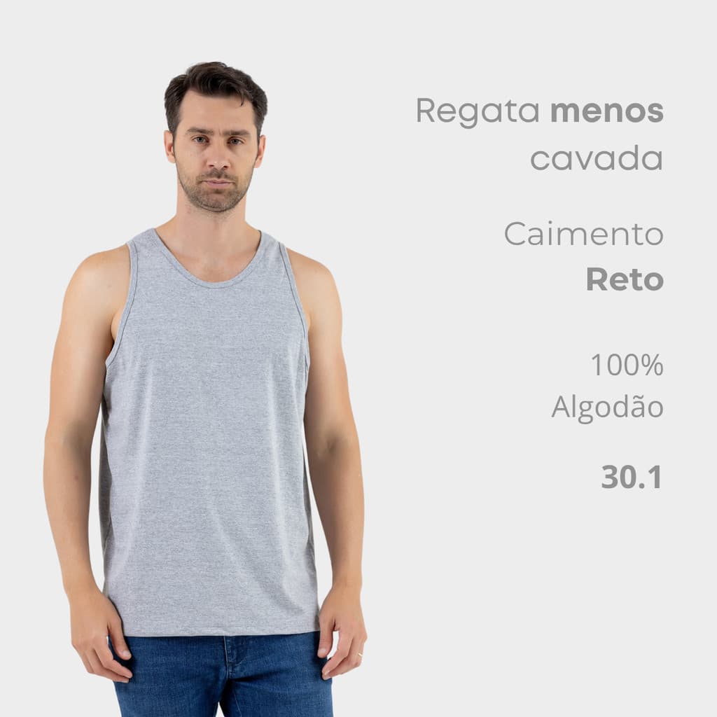 Regata Menos Cavada Masculina Básica 100%  Algodão 30.1 Academia Esporte Caminhada Verão