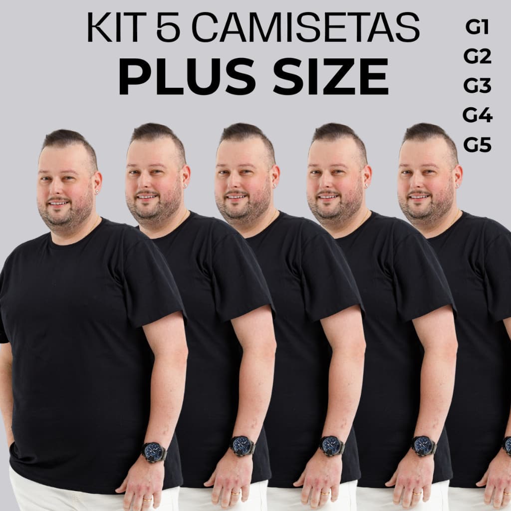KIT 5 (Lote cinco) Camiseta Camisa Plus size Masculina Extra Grande G1 G2 G3 G4 G5 Algodão Macia