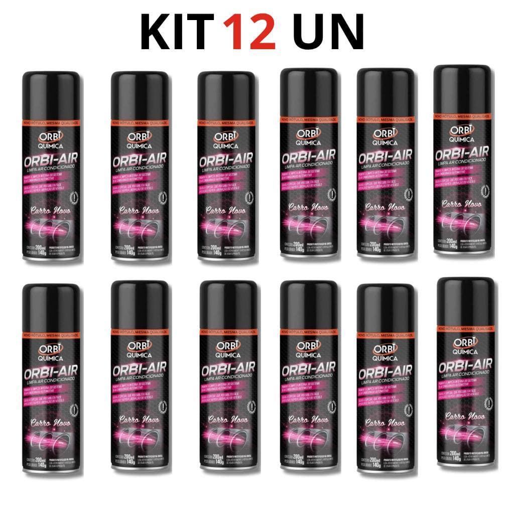 KIT 12 UN Limpa Ar Condicionado Automotivo Spray Higienização Orbi-air - Carro Novo