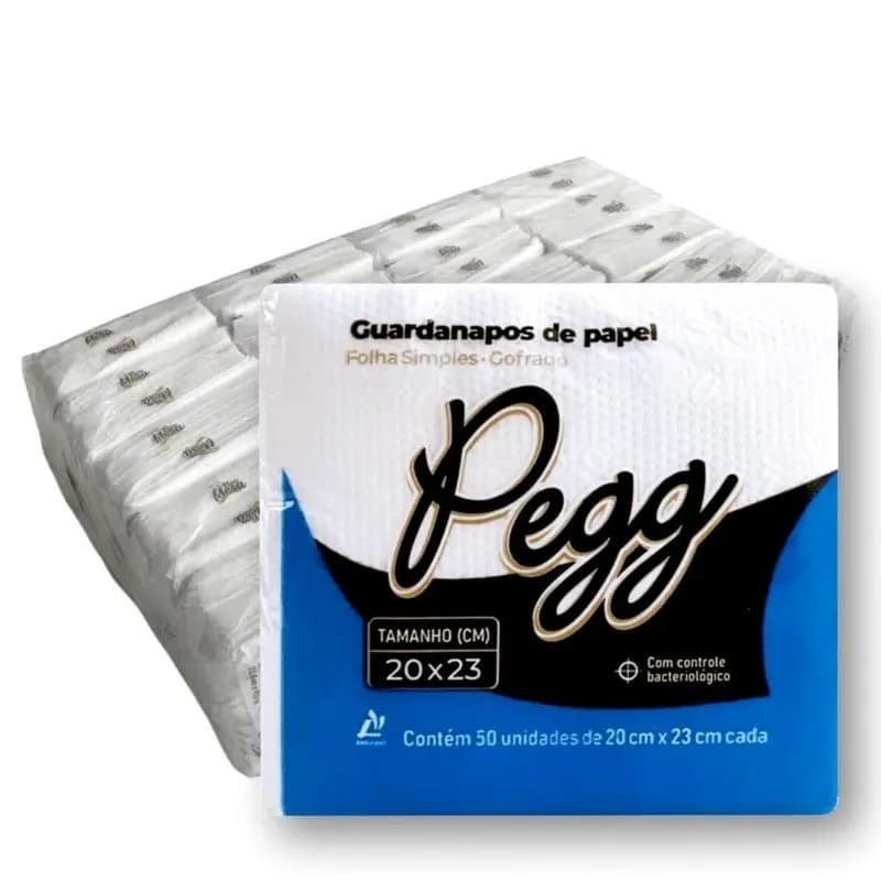 KIT  20 Pacote com  50 Unidades GUARDANAPO DE MESA  20X20 Descatável PEGG TOTAL 1000 FOLHAS