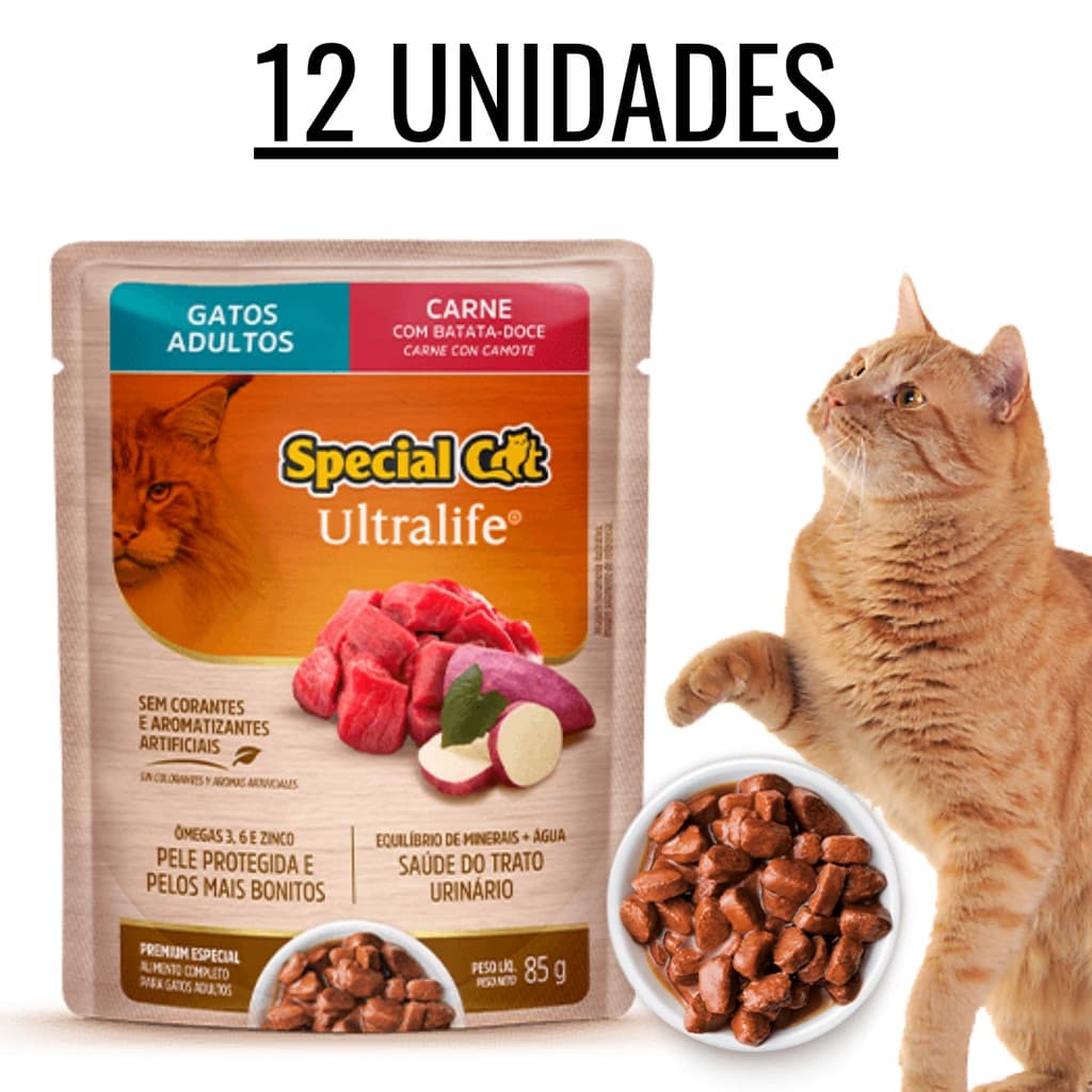 RAÇÃO ÚMIDA SPECIAL CAT ULTRALIFE SACHE ADULTO CARNE 12x85G