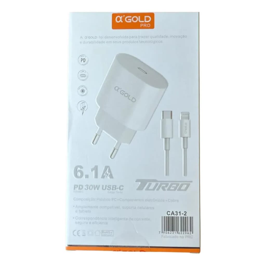 Carregador A'gold Ca31-2 Turbo Usb-c Para Iphone/android Ios Branco