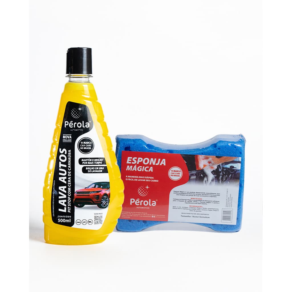 Kit Lava Autos Pérola 500ml + Esponja Mágica Automotiva