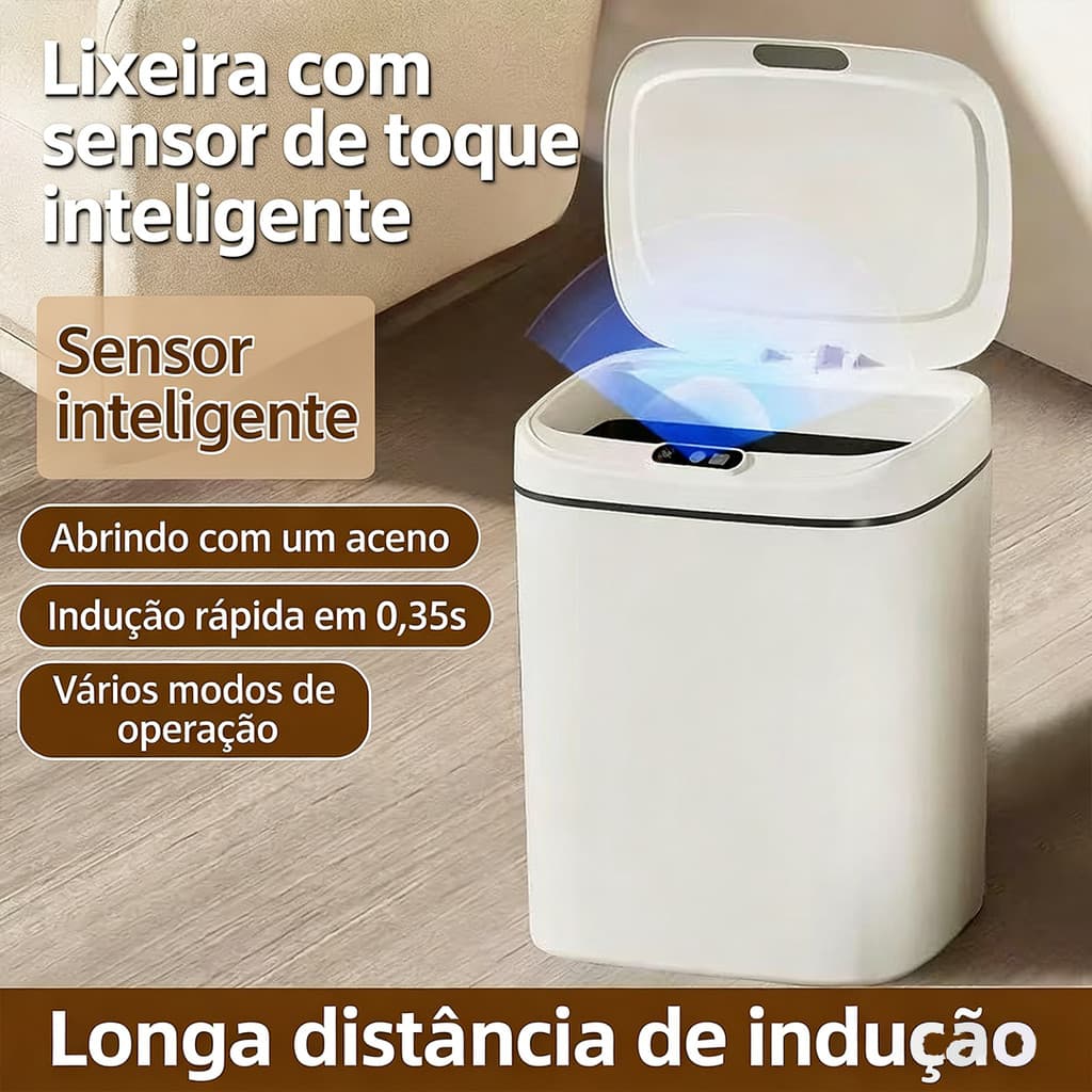 Lixeira Inteligente 14L com Sensor de Movimento  – Ideal para Cozinha e Banheiro