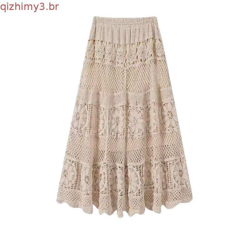 Nova Saia Longa com Design de Nicho para Mulheres, Aparência de Crochê Pesado em Renda de Temperamento OATE