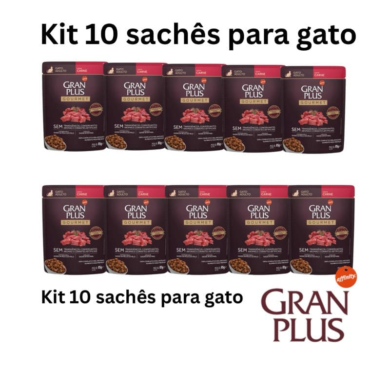 Ração Úmida Sachê GranPlus Gourmet Gatos Kit Com 10 Sabores 85g