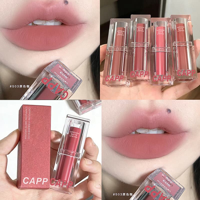 Batom Matte Cappuvini # S03 Rosa Red Nude , Acabamento Suave Veludo Em Embalagem Acrílica Transparente , Matiz Labial Mi