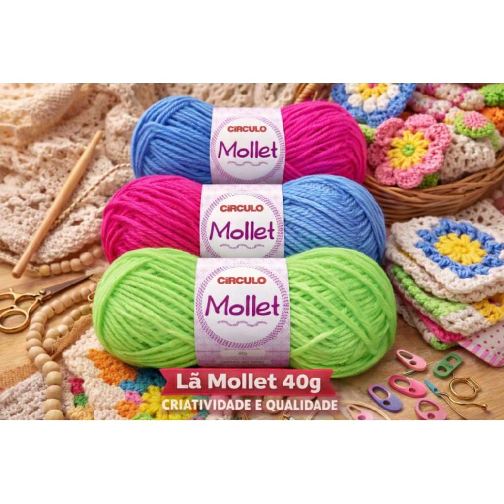 Lã Mollet 40g Círculo | Lã Macia para Crochê, Tricô, Cachecol e Amigurumi
