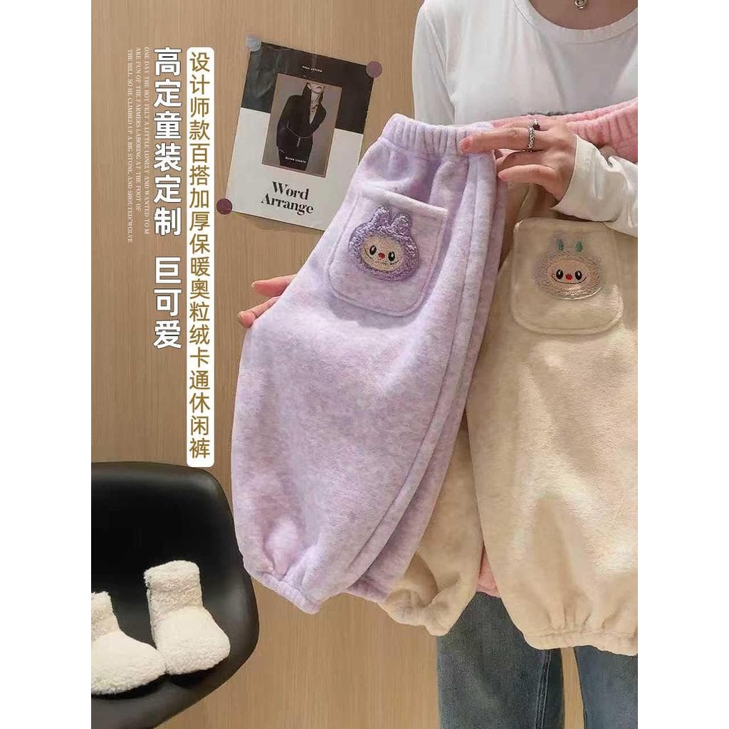 Crianças 2025 inverno novo estilo confortável Casual bonito Sweatpants das mulheres dos homens bebê engrossado de uma pe
