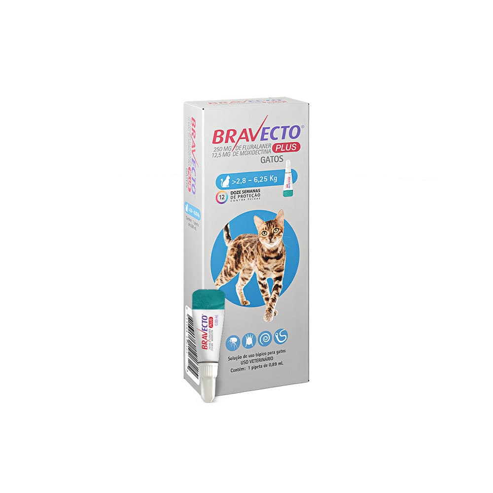BRAVECTO PLUS PARA GATOS 250MG 2,8 A 6,25KG ANTIPARASITARIO