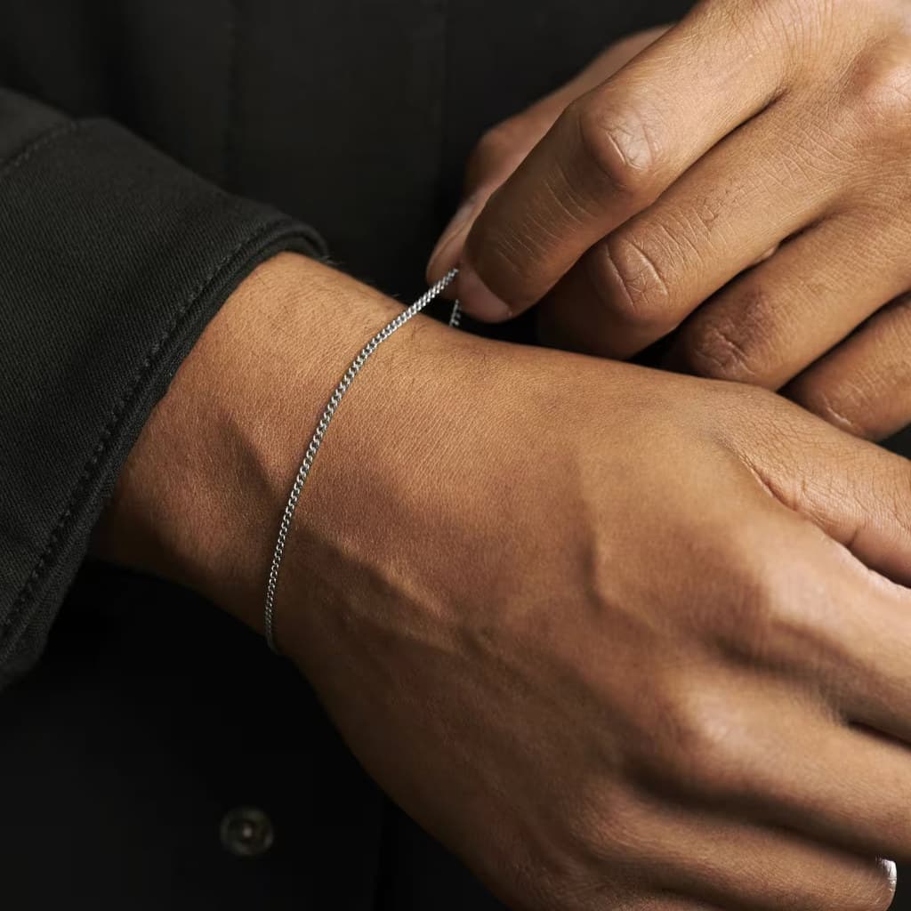 Pulseira Masculina Elric de Aço Inox Elo Grumet Prateada