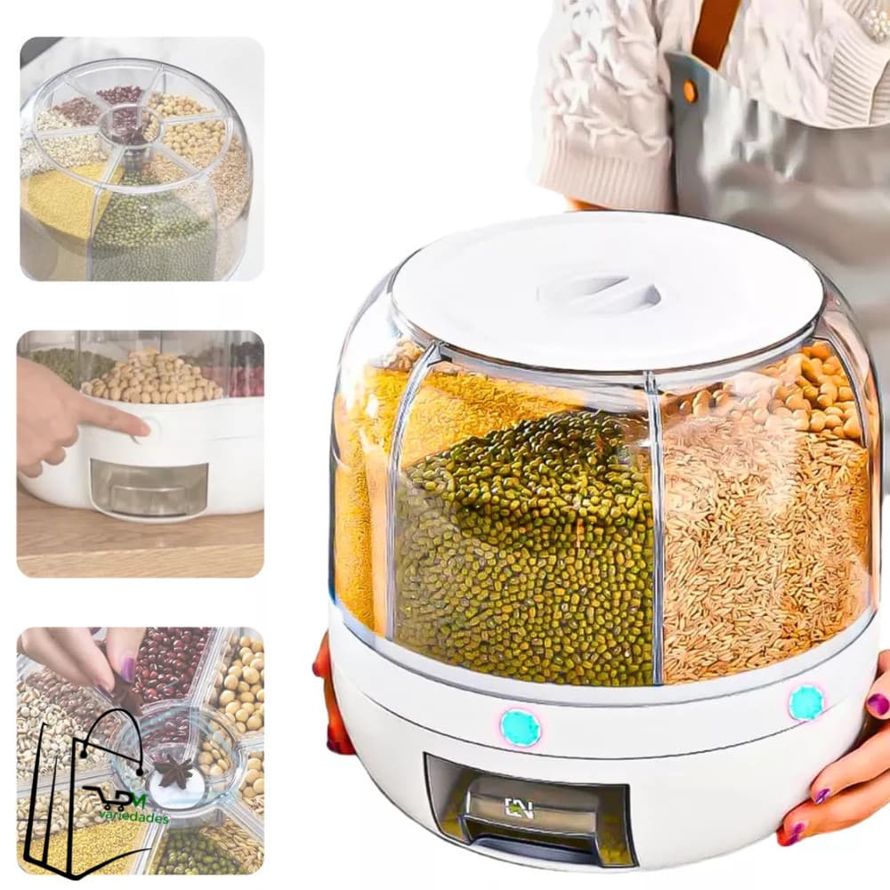 Porta Condimento Giratório 360° Para Grãos Cereais 6 Divisórias Alimentos Casa Cozinha Organização Grande
