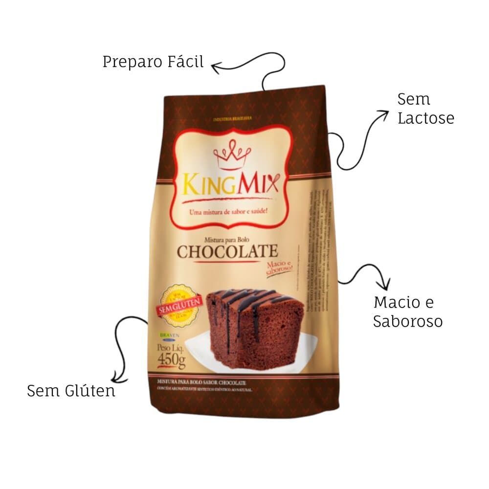 Mistura de Chocolate 450g Sem Glúten, Sem Lactose para Bolo- King Mix