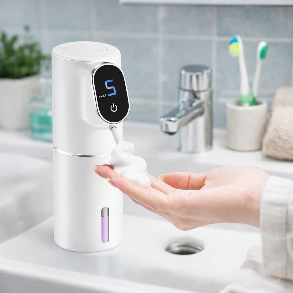 Dispenser Automático de Sabonete Liquido Espuma Sensor Inteligente USB Display Digital 320ml T2