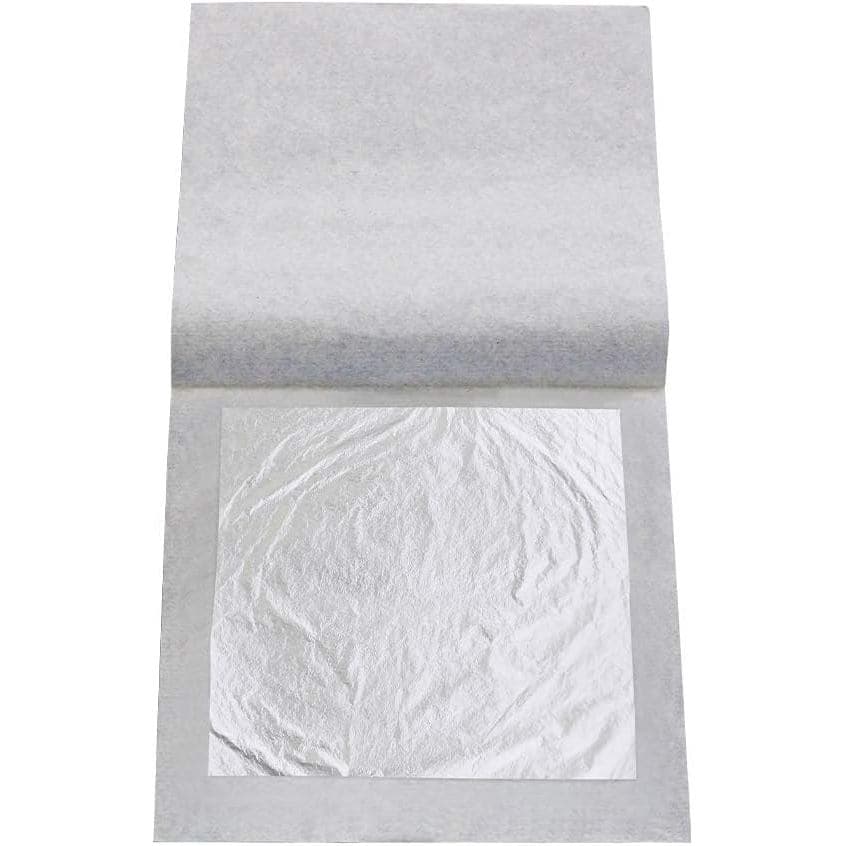 Folhas de Papel Prateado, 10 Folhas de 2,36" de Prata Pura para Confeitaria, Decoração, Maquiagem, Café, Chocolates e Ar