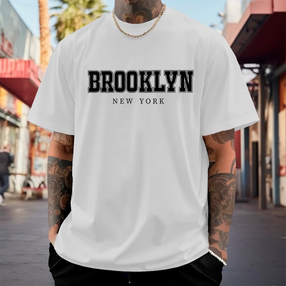 Camiseta NY Brooklyn Masculina Streetwear 100% Algodão Premium Oversized Básico Casual