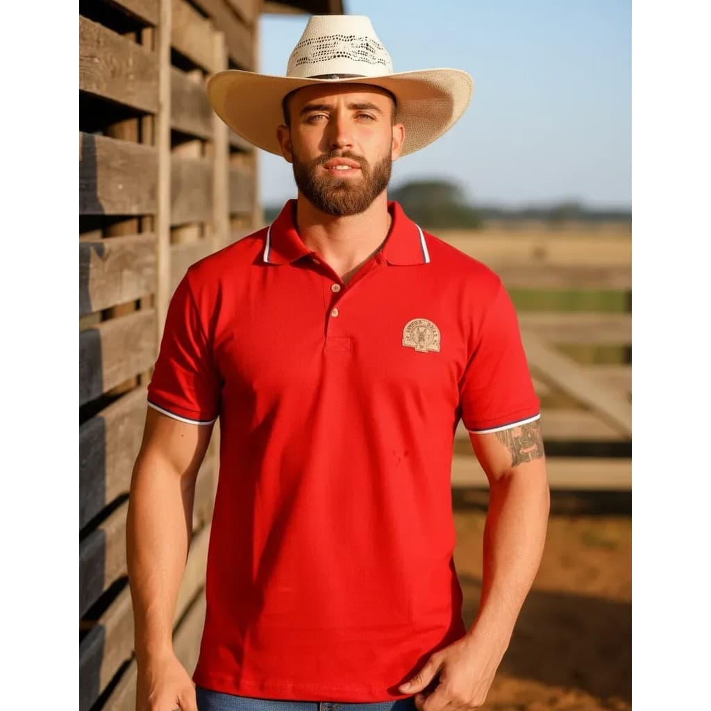 Camiseta Country Masculina Polo Muladeiros Cavalgada Rodeio Estampa Lisa