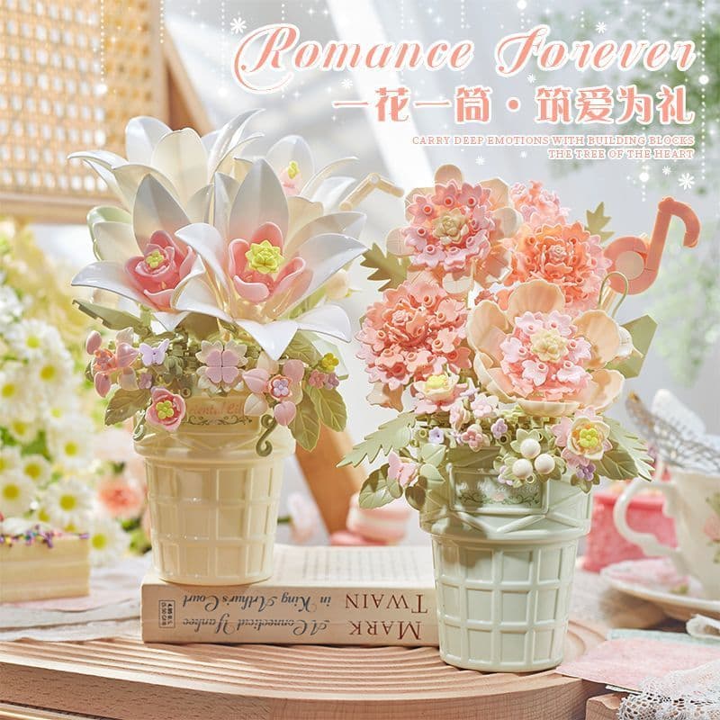 Blocos de construção montados tulipa lírio preservado flor homens mulheres presentes artesanais