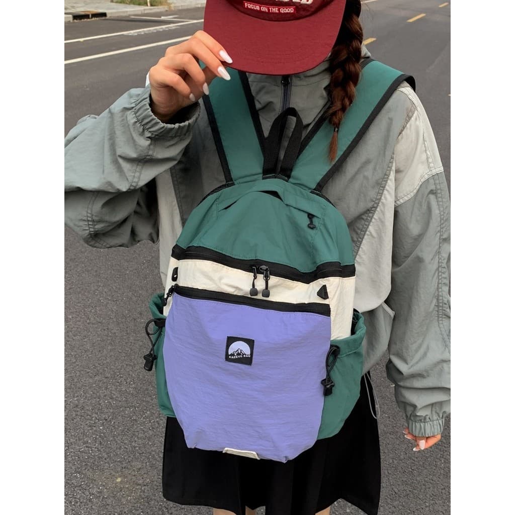 Versão coreana costura contraste cor mochila feminina de alto valor ao ar livre caminhadas saco caminhadas mochila espor