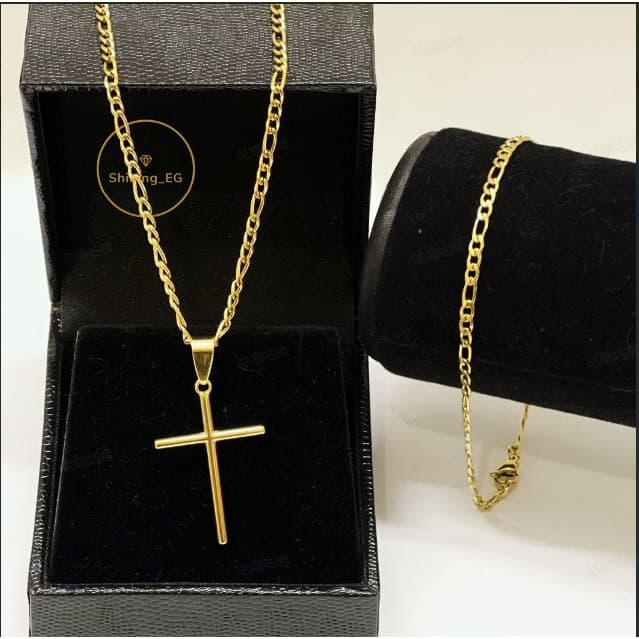 Conjunto Pulseira + Cordão Masculino De Aço Inoxidável Dourado