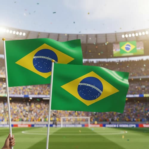 Kit C/2 Bandeiras Do Brasil Em Tecido C/haste 90x60cm Copa Brasil