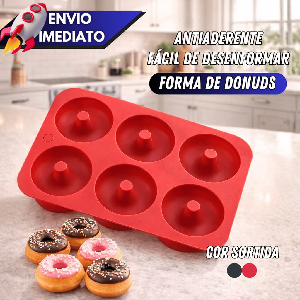 Formas Silicone Donuts Antiaderente 6 Cavidades Assadeira Mini Rosquinhas