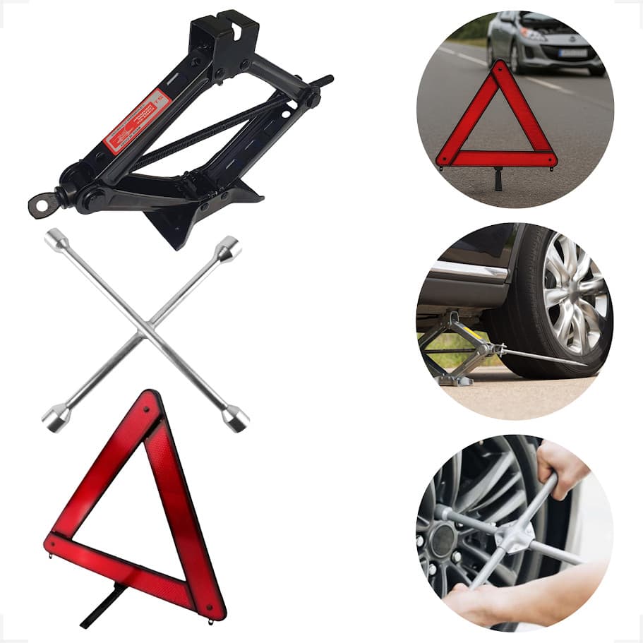 Kit Macaco 2 Ton + Triângulo Sinalizaçao + Chave Roda Cruz