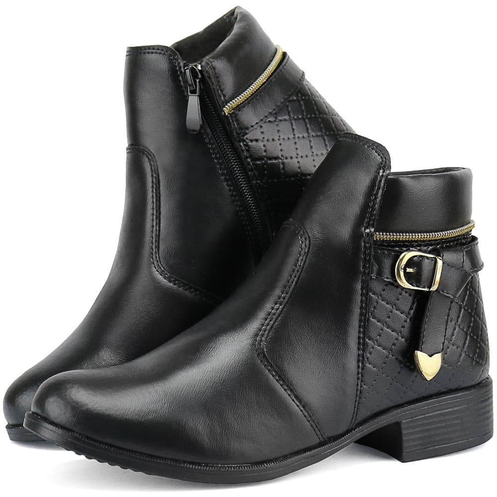 Bota Coturno Feminina Bota Cano Curto Com Zíper Lateral