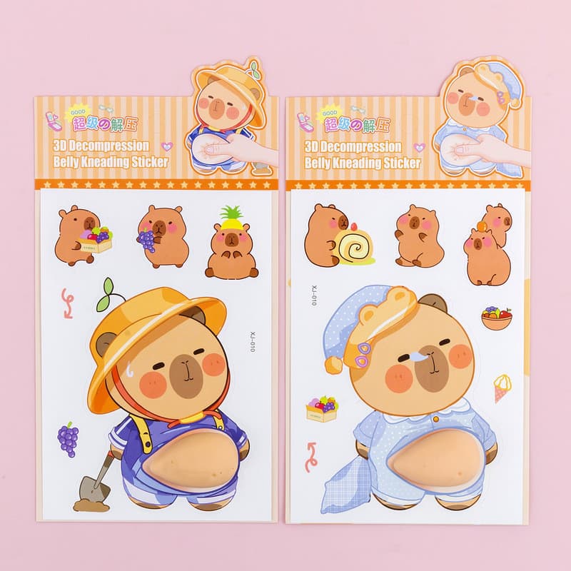 2 Unidades/Conjunto Kawaii Capivara Cartoon Butt 3D Descompressão Barriga Amassar Adesivo Papelaria Espelho Capa De Tele