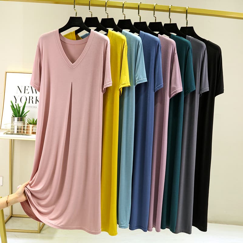 Modal vestido de manga curta feminino verão Casual casa camisola cor sólida a linha saia tamanho grande solto grande bal