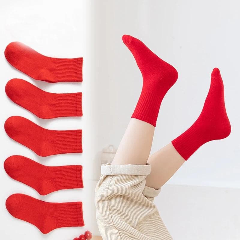 5 Pares De Meias Infantis De Algodão Vermelho Puro Primavera Meninos E Meninas Esportivas De Lazer 2 A 12 Anos