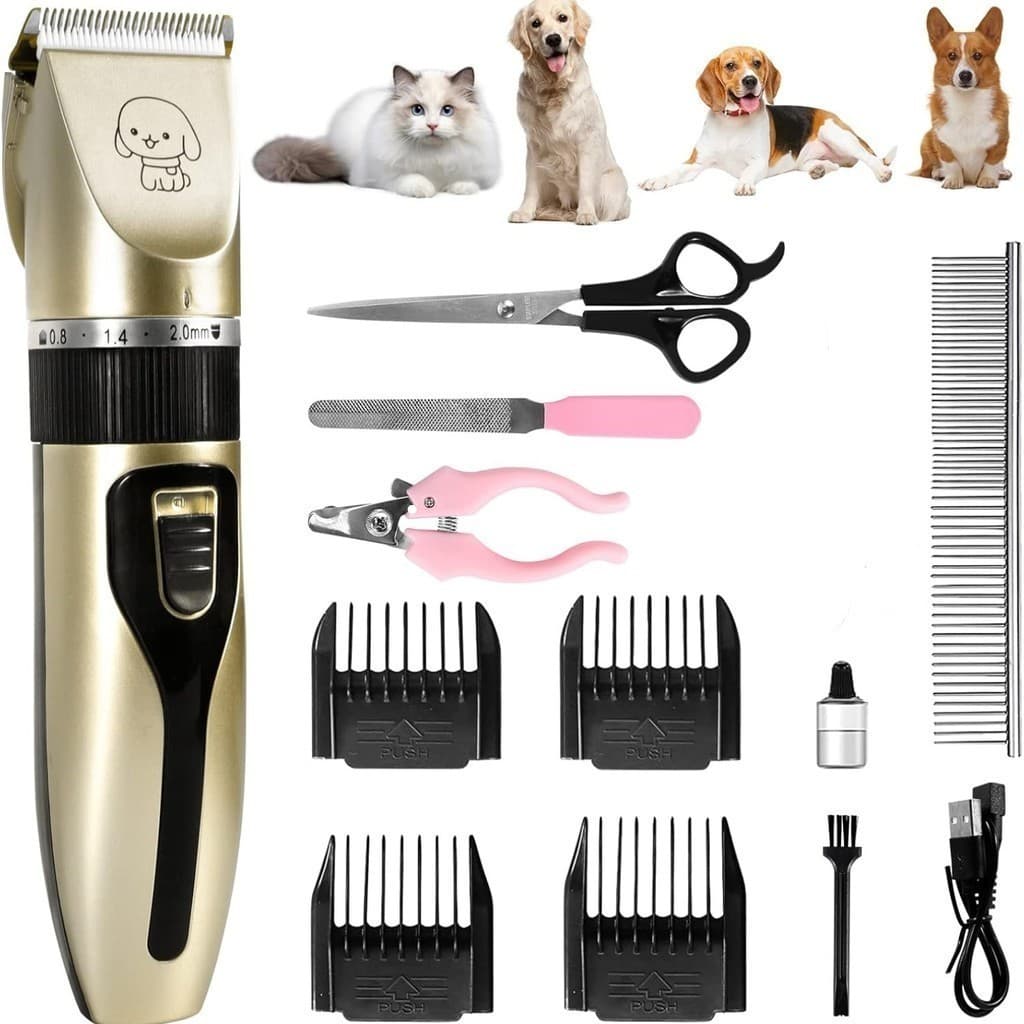 Kit De Barbear Para Animais De Estimação + Tesoura + Pente + Lixa Máquina Profissional Cães E Gatos