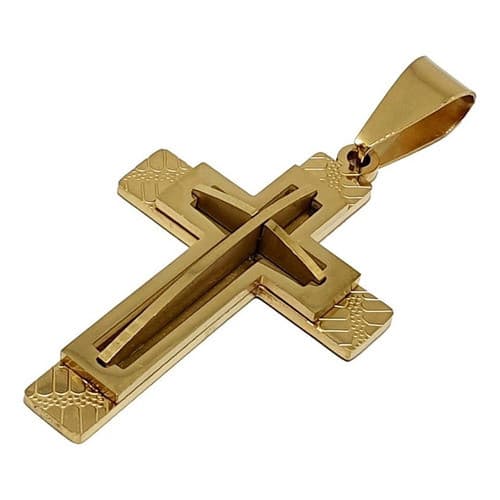 Pingente Crucifixo Cruz Grande Aço Folheado A Ouro 18k Dourado